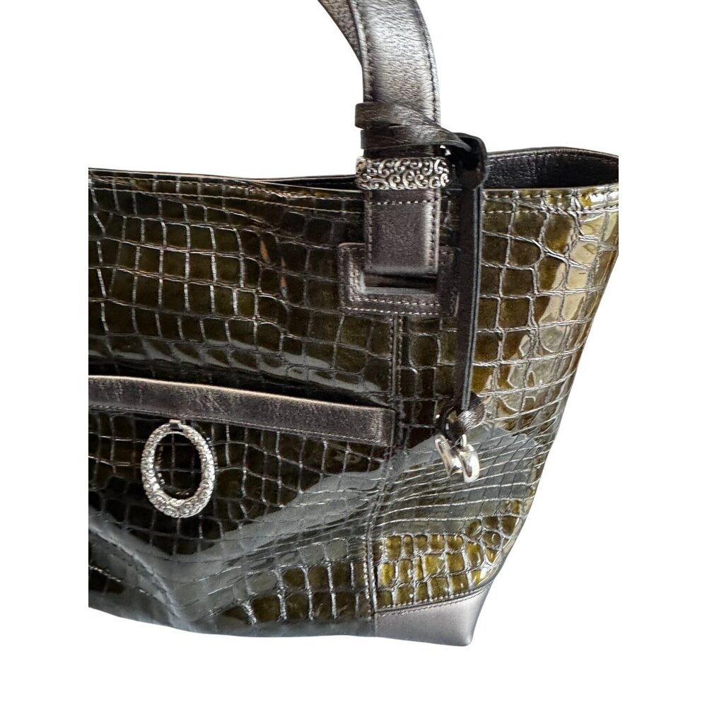 Brighton Jetson Laptop Tote Green Croc Embossed Patent Leather 14 Inch - Picture 4 of 12